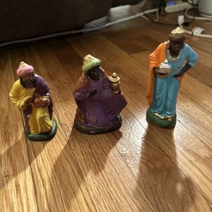 Antique German Nativity Figurines 3 WISE MEN Paper Mache Christmas Putz Black